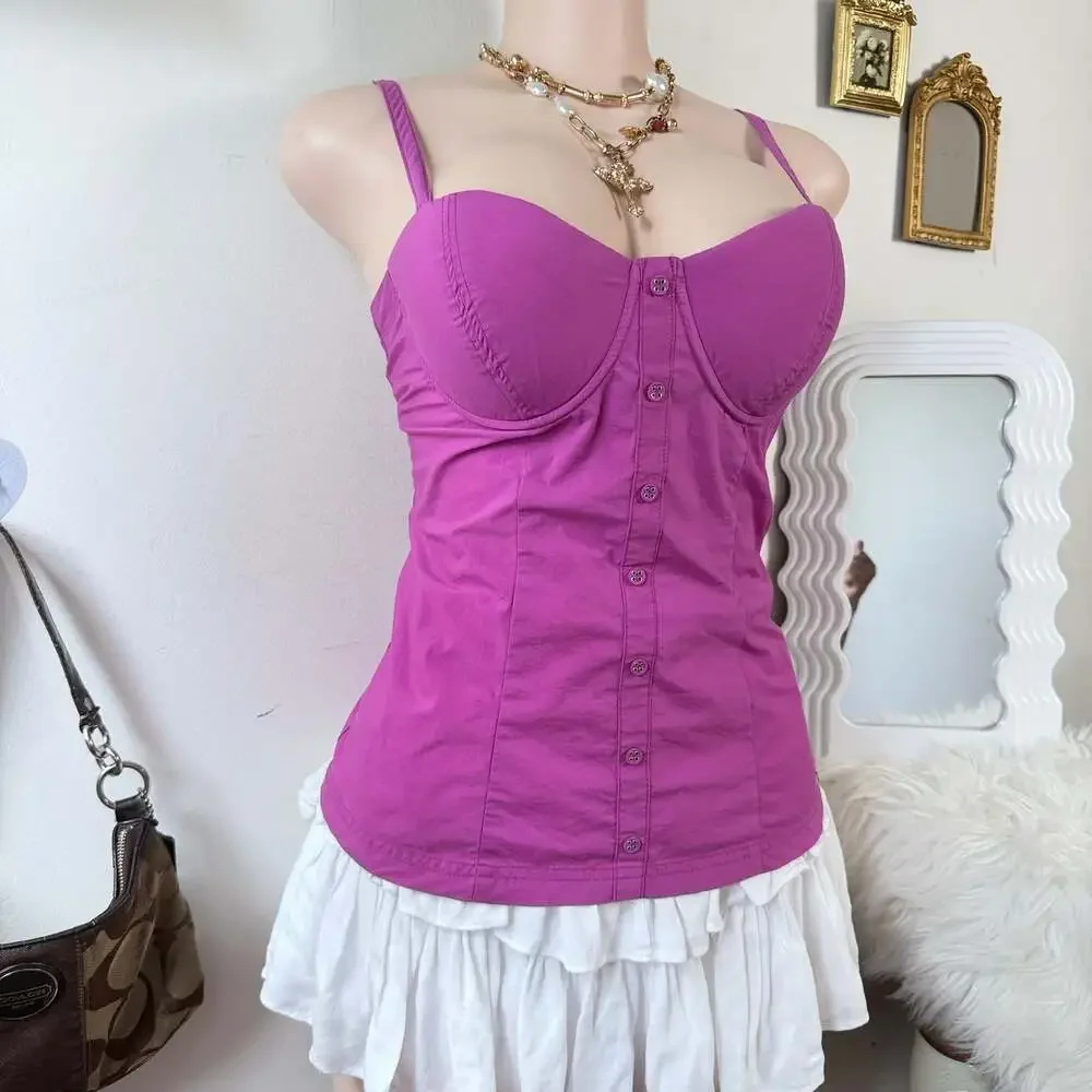 2000s Guess Pink Corset Cami Bustier Top McBling Coquette Medium